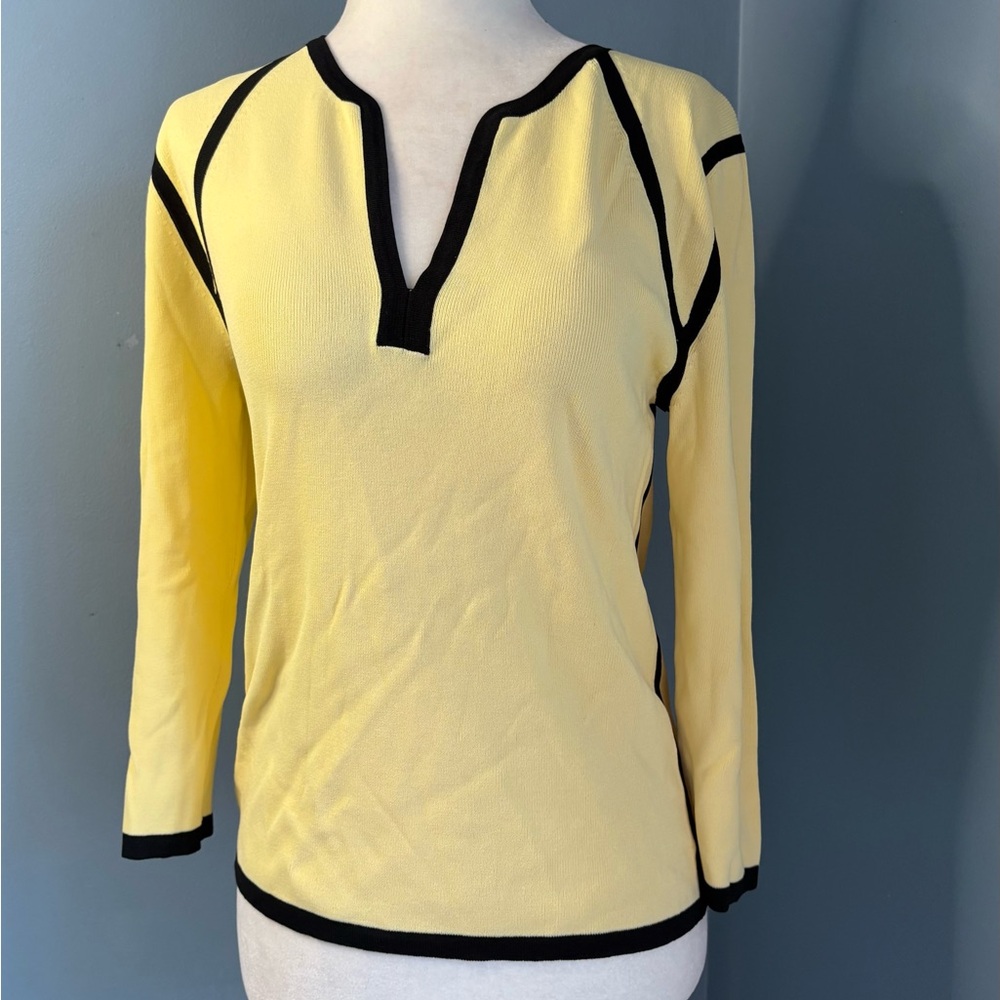Chic V-Neck Sweater in Yellow with Black Accents